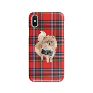 Pomeranian dog Tartan phone case. 11 Styles: Iphone 16 Pro Max, 15, 14 to 6 & Samsung Galaxy S24 Ultra, S23, S22