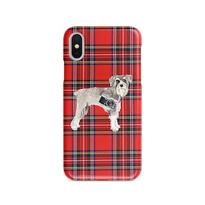 Schnauzer dog Tartan phone case. 11 Styles: Iphone 16 Pro Max, 15, 14 to 6 & Samsung Galaxy S24 Ultra, S23, S22