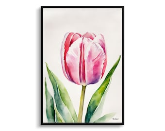 Rosa tulpan akvarell botanisk konsttryck - Tulpan Blommor Inramad Väggkonst Poster Blomma Målning