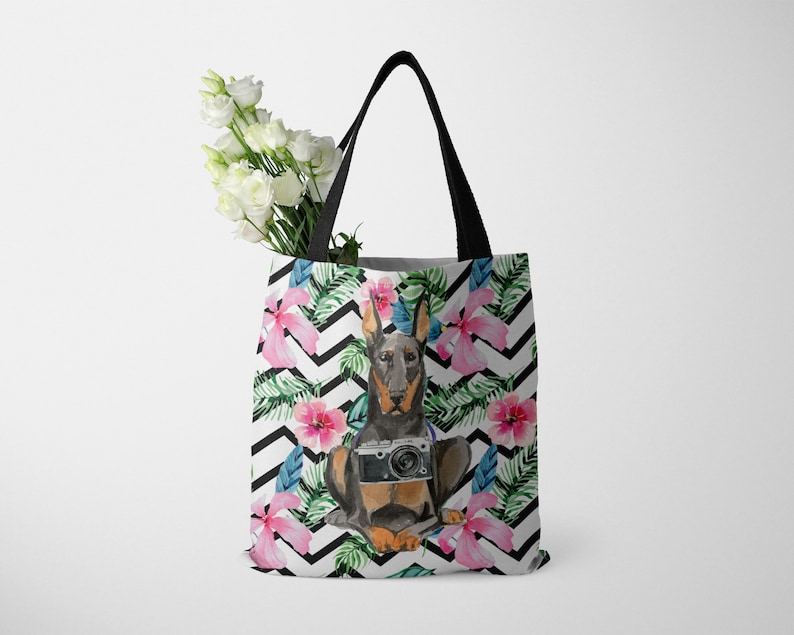 All purpose: for work life shopping Doberman dog Tote Bag Pinscher Dobie Dobynm shoulder Illustrated dogs /& 6 Travel inspired styles