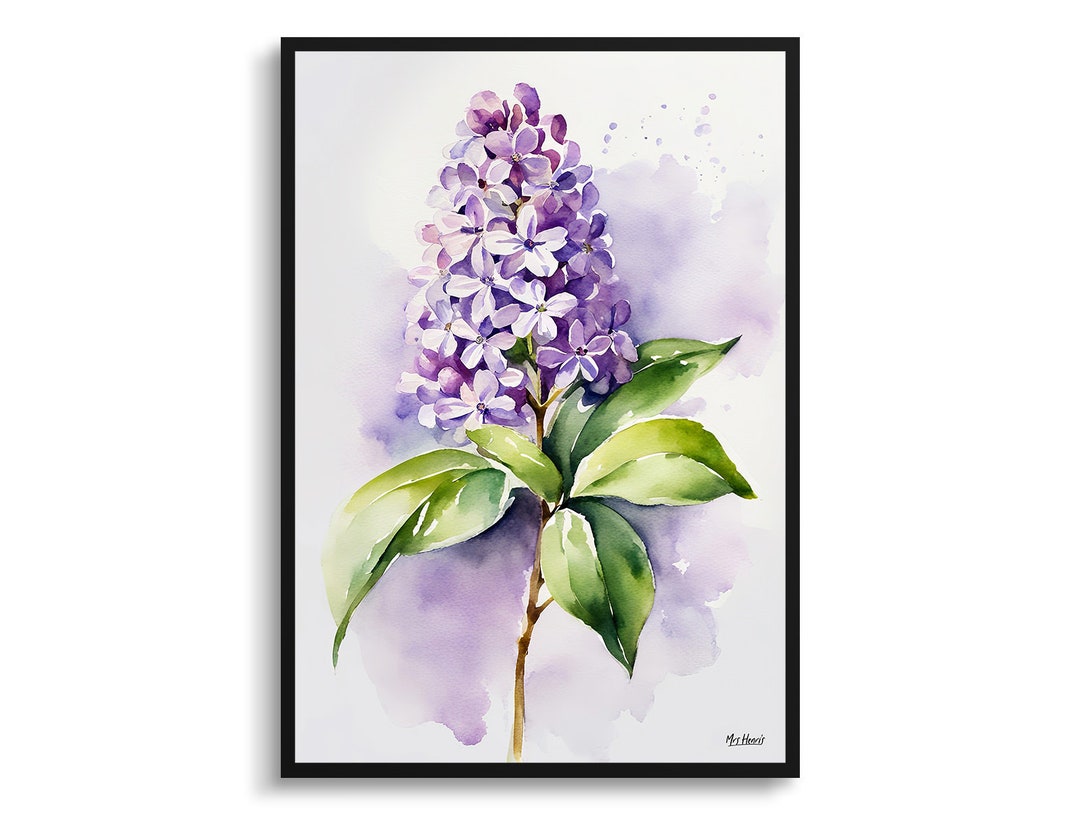 Lilac Minimalist Watercolour Botanical Art Print - French Floral Framed ...