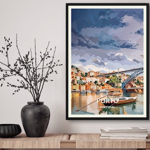 Porto Portugal Travel Art Poster Print. Retro Illustration Wall Art - Cityscape Gift For Travel Lovers - Home & Office Decor