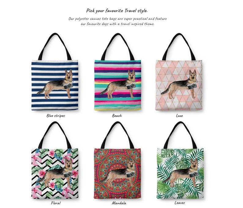 All purpose: for work Illustrated dogs /& 6 Travel inspired styles shopping life German Shepherd Dog Tote Bag Alsatian shoulder bag
