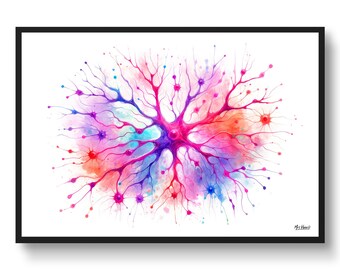 Cerebral Neurology Neocortex Wall Art Print Watercolour Cortical neurons Medical Doctor Clinic Poster Painting Gift