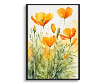 Kalifornischer Mohn Aquarell Print - Botanische Wandkunst