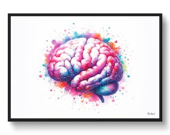 Side Brain Lobes Cerebral Cortex Neurology Wall Art Print Watercolour Brain Side Medical Doctor Clinic Poster Painting Gift