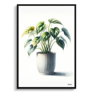 Golden Pothos Botanical Print - Watercolor Framed Painting Wall Art - Epipremnum aureum Perfect gift for living room, bedroom, office decor