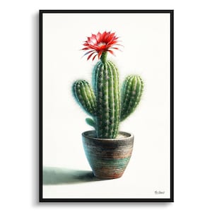 Erdnuss Kaktus Botanische Druck - Aquarell gerahmte Gemälde Wand Kunst - Echinopsis chamaecereus Perfektes Geschenk für Wohnzimmer, Schlafzimmer, Büro