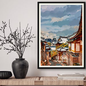 Seoul South Korea Travel Art Poster Print. Retro Illustration Wall Art - Cityscape Souvenir Gift For Travel Lovers - Home & Office Decor