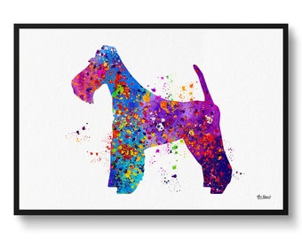 Fox Terrier Watercolour Dog Print - Splash Veterinary Decor Gift Dog Illustration Framed & Unframed Wall Art Print For Dog Lovers and Vets