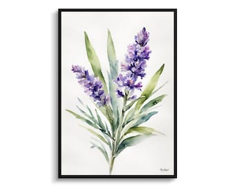 Lavanda minimalista aquarela botânica arte impressão-inglês floral emoldurado planta parede arte cartaz pintura de flores