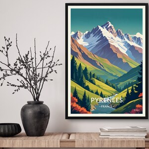 Pyrenäen Frankreich Travel Art Poster Print. Retro Illustration Wandkunst - Mountain National Park Geschenk für Reiseliebhaber - Home & Office Decor