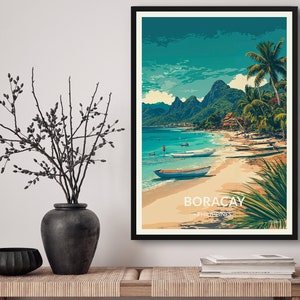 Boracay Filippine Travel Art Poster Stampa. Arte da parete con illustrazioni retrò - Regalo da spiaggia per gli amanti dei viaggi - Decorazione per la casa e l'ufficio