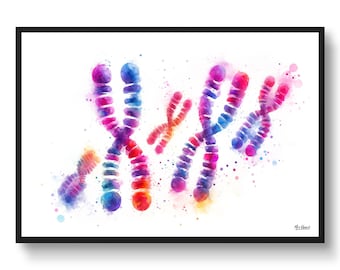 Science Genetics Dna Genetists Wall Art Print Watercolour Chromosomes Medical Doctor Clinic Poster Painting Gift