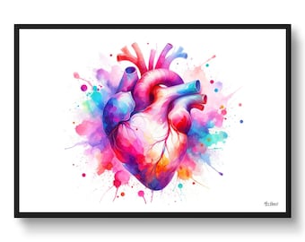 Heart Print Cardiology Cardiologist Wall Art Print Watercolour Heart Medical Doctor Clinic Poster Painting Gift