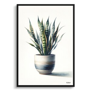 Snake Plant Botanical Print - Watercolor Framed Painting Wall Art - Dracaena trifasciata Perfect gift for living room, bedroom or office
