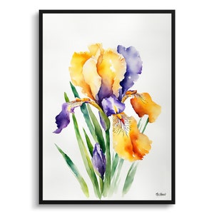 Iris Minimalist Watercolour Botanical Art Print - Fleur-de-lis Framed Floral Plant Wall Art Flower Art