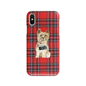 Cairn terrier dog Tartan phone case. 11 Styles: Iphone 16 Pro Max, 15, 14 to 6 & Samsung Galaxy S24 Ultra, S23, S22