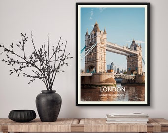 London Travel Art Poster Print. Tower Bridge United Kingdom  Illustration Wall Art - Vintage Cityscape Gift For Travel Lovers - Home Decor