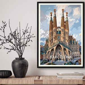 Barcelona, Spanje, Sagrada Familia Travel Art Poster Print. Retro Antoni Gaudí-illustratie muurkunst - cadeau voor reisliefhebbers - Woondecoraties
