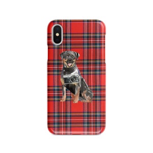 Rottweiler dog Tartan phone case. 11 Styles: Iphone 16 Pro Max, 15, 14 to 6 & Samsung Galaxy S24 Ultra, S23, S22