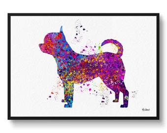 Chihuahua Watercolour Dog Print - Splash Veterinary Decor Gift Dog Illustration Framed & Unframed Wall Art Print For Dog Lovers and Vets