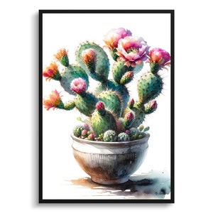 Feigenkaktus (Opuntia) Botanischer Druck - Aquarell gerahmte Malerei Wandkunst - Perfektes Geschenk für Wohnzimmer, Schlafzimmer oder Bürodekor