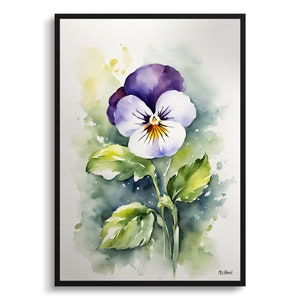 Pansy Minimalist Watercolour Botanical Art Print - Heartsease Floral Framed Plant Wall Art Poster Flower Painting - Floral Home Decor
