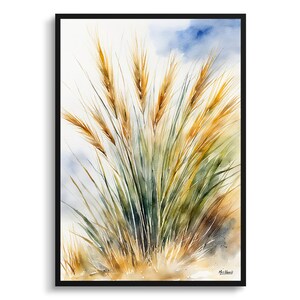 Stipa ichu Watercolour Botanical Art Print - peruvian feather grass Floral Framed Plant Wall Art Flower Painting - Floral Home Decor