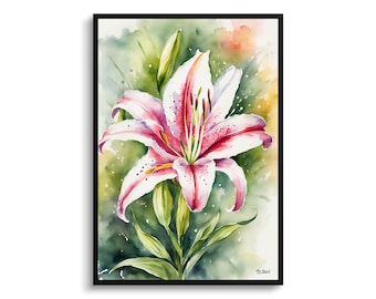 Stargazer lily Watercolour Botanical Art Print - Oriental Floral Framed Plant Wall Art Flower Painting - floral home decor