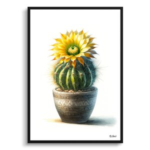 Indischer Kopf Kaktus Botanischer Druck - Aquarell gerahmte Malerei Wandkunst - Parodia Kaktus Perfektes Geschenk für Wohnzimmer, Schlafzimmer oder Büro
