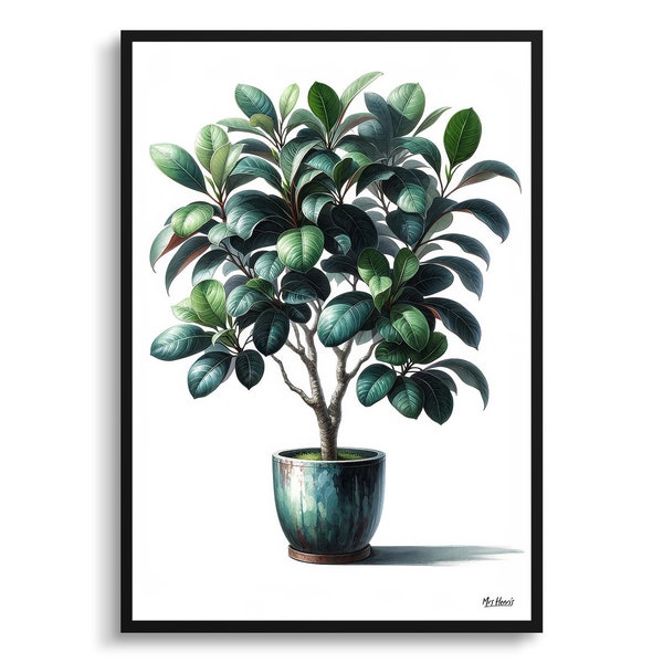 Ficus Audrey (Ficus benghalensis) Botanical Print - Watercolor Framed Painting Wall Art - Perfect gift living room, bedroom or office decor