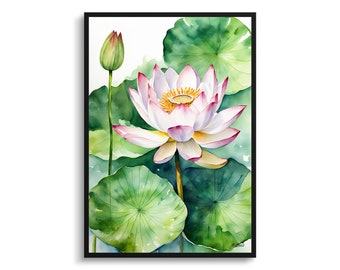 Lotus flower Watercolour Botanical Art Print - Sacred Floral Framed Plant Wall Art Poster Flower Painting - Floral Home Decor - Flower Print