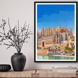 Mallorca Spain Travel Art Poster Print. Retro Illustration Wall Art - Beach Gift For Travel Lovers - Home & Office Decor