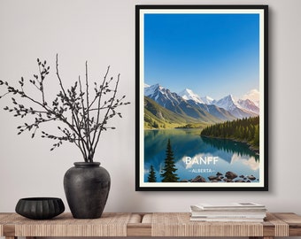 Banff Alberta Travel Art Poster Print. Vintage Illustration Wall Art - Lake Morraine National Park Gift - Travel Lovers Home & Office Decor
