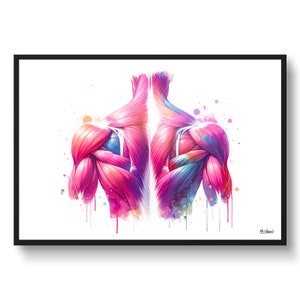 Anatomy Human Trunk Wall Art Print Watercolour Back muscles Medical Doctor Clinic Poster Painting Gift