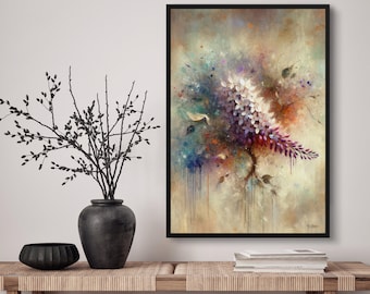 Wisteria Flower Botanical Art Print, Abstract Floral Wall Decor