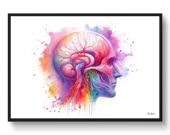 Brainstem Neurology Neuroscience Wall Art Print Watercolour Cranial nerves Medical Doctor Clinic Poster Painting Gift