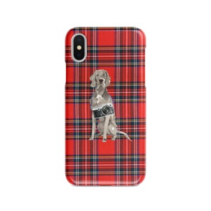 Weimaraner dog Tartan phone case. 11 Styles: Iphone 16 Pro Max, 15, 14 to 6 & Samsung Galaxy S24 Ultra, S23, S22