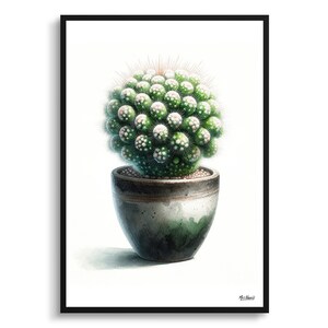 Fingerhut Kaktus Botanische Druck - Aquarell gerahmte Gemälde Wandkunst - Mammillaria grazilis zerbrechlich Perfektes Geschenk für Wohnzimmer, Schlafzimmer