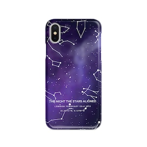 Étui pour téléphone carte des étoiles personnalisé galaxie violette. Carte du ciel personnalisée de la constellation - Iphone 16 Pro Max, 15 à 6 ans et Samsung Galaxy S24, S23, S22