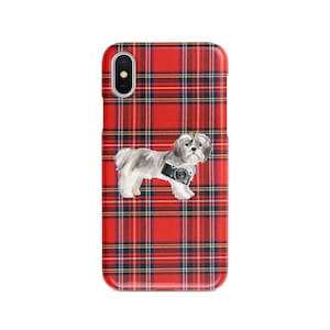 Shih tzu short hair dog Tartan phone case. 11 Styles: Iphone 16 Pro Max, 15, 14 to 6 & Samsung Galaxy S24 Ultra, S23, S22