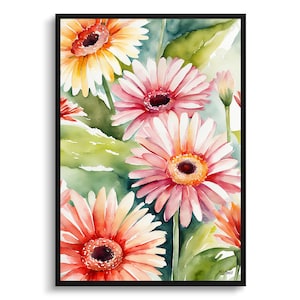 Gerbera Watercolour Botanical Art Print - Jamesonii daisy Floral Framed Plant Wall Art Flower Art