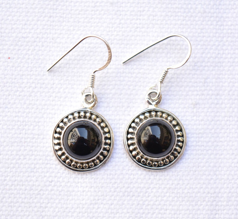 Boho Earring Black Onyx Earring Dainty Earring Round handmade Earring Statement Earring GNER 9 925 Sterling silver Jewelry