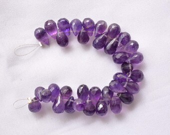 Amethyst Gemstone Faceted Teardrop Shape Beads, Briolette Beads, Jewelry Making Gemstone, 6x9mm, 4 Inch Strand # GNPP 65