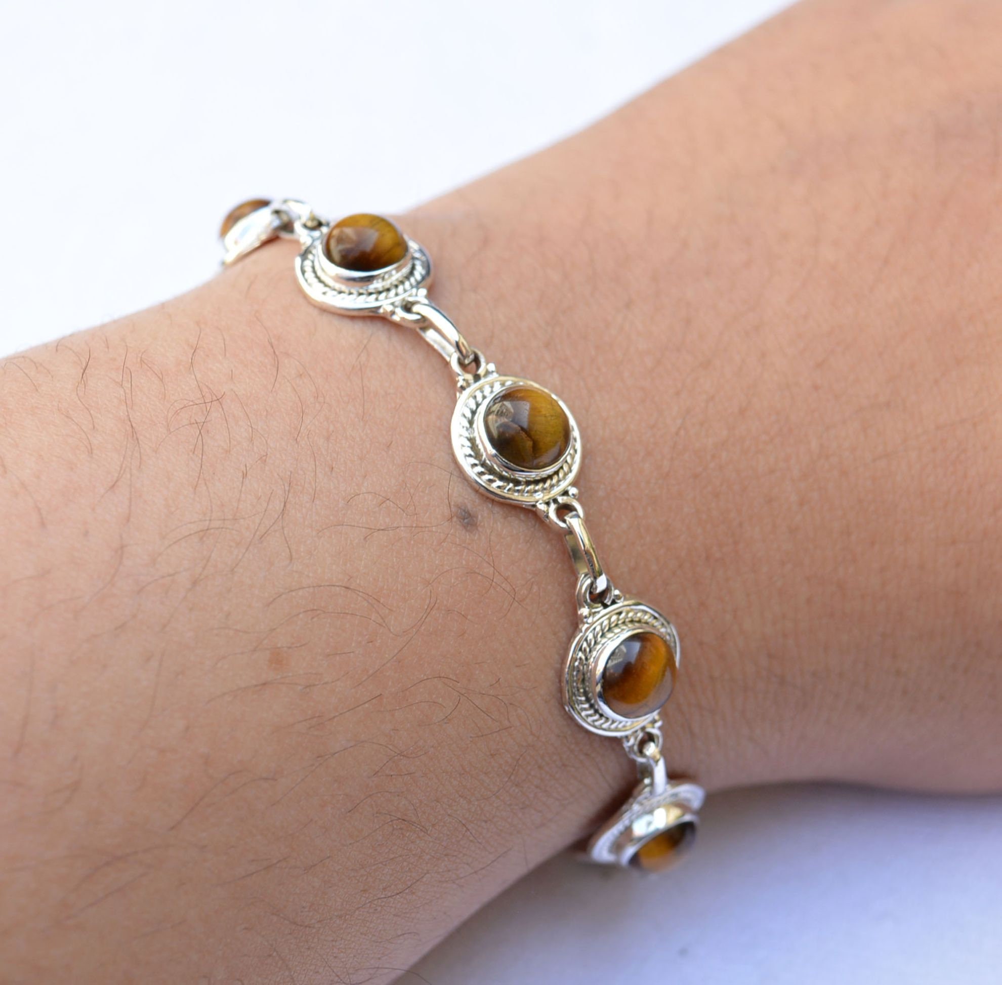 Tiger's Eye Sterling Silver Handmade Bracelet Adjustable - Etsy