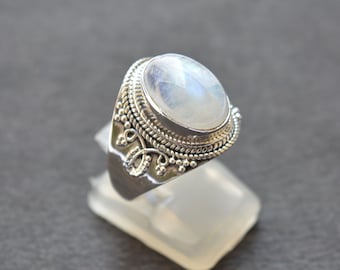 Handmade Ring, 925 Sterling Silver Jewelry, Rainbow Moonstone Gemstone Ring, Oval Shape, Boho Jewelry, Silver Ring, Gift For Her, R 50