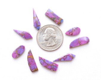 Mohave Purple Copper Turquoise Cabochons, Turquoise Loose Flat Gemstone, Copper Turquoise Mix Shape Cabochon 9 Pieces Lot, 7x14mm - 7x19mm