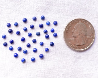 50 Pcs Lot Natural Lapis Lazuli Cabochons, Small Round Cabs, Flat Back Round Shape Loose Cabochon, Lapis Cabochons, 3mm Bead Size #PP9375