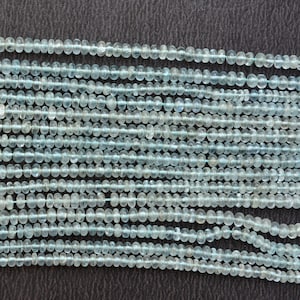 Aquamarine Gemstone, Aquamarine Rondelles, Smooth Rondelles Beads, Necklace Beads, 4mm Bead Size, Blue Color Beads, 14&quot; Strand #PP4257